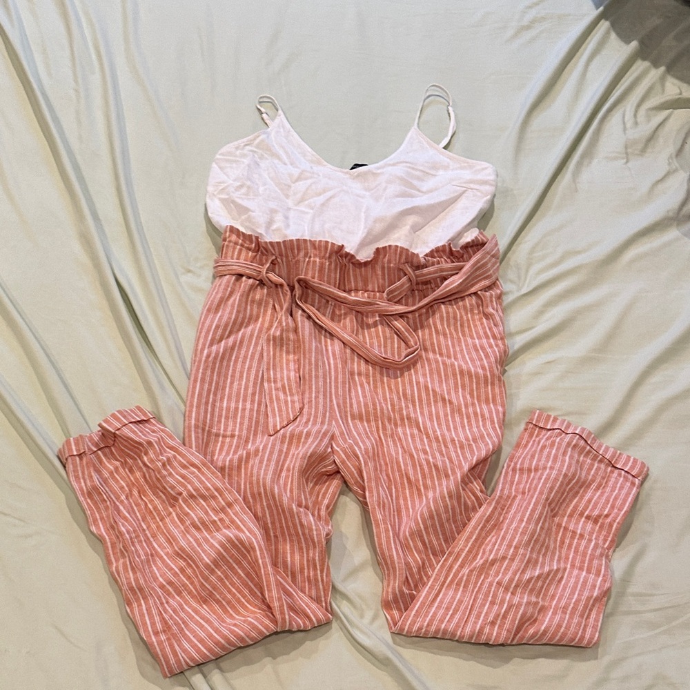 Shinestar Pink Striped Paperbag Waist Jumpsuit